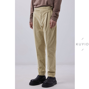 可调节双腰袢细灯芯绒双褶休闲长裤 KUYIOU 西裤 意式 男 那不勒斯
