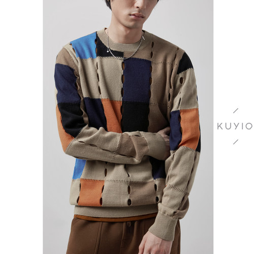 kuyiou巴洛克玻璃镂空洞洞毛衣