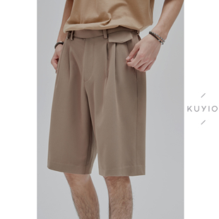 KUYIOU 男 意式 五分短裤 K56 双褶袋盖松紧腰休闲西装 延长腰袢设计