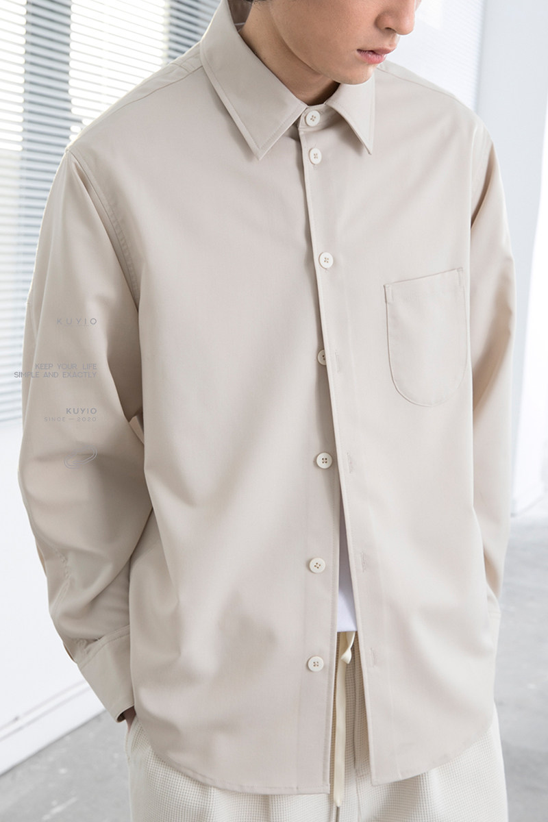 KUYIOU/欧翼拼缝后背 日系复古胸袋圆弧下摆宽松舒适长袖衬衫男,男装,衬衫,淘宝优惠券,粉丝福利购,淘宝优惠卷