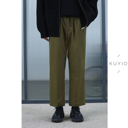 KUYIOU/日本JIN口面料 解构松紧腰抽绳基础直筒九分西裤男 - 封面