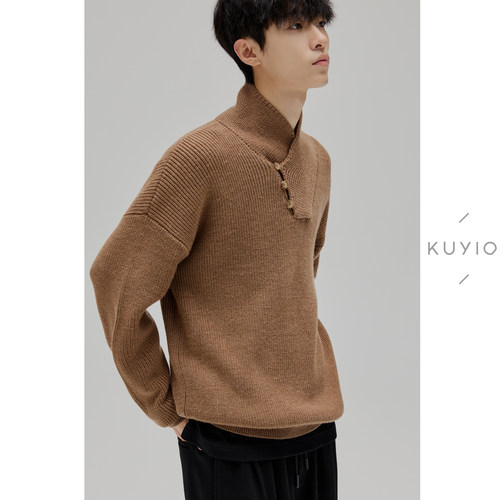 KUYIOU青果领羊毛针织毛衣