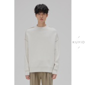 OUT四平反织针 KUYIOU INSIDE 重磅纯羊毛基础宽松圆领针织毛衣男