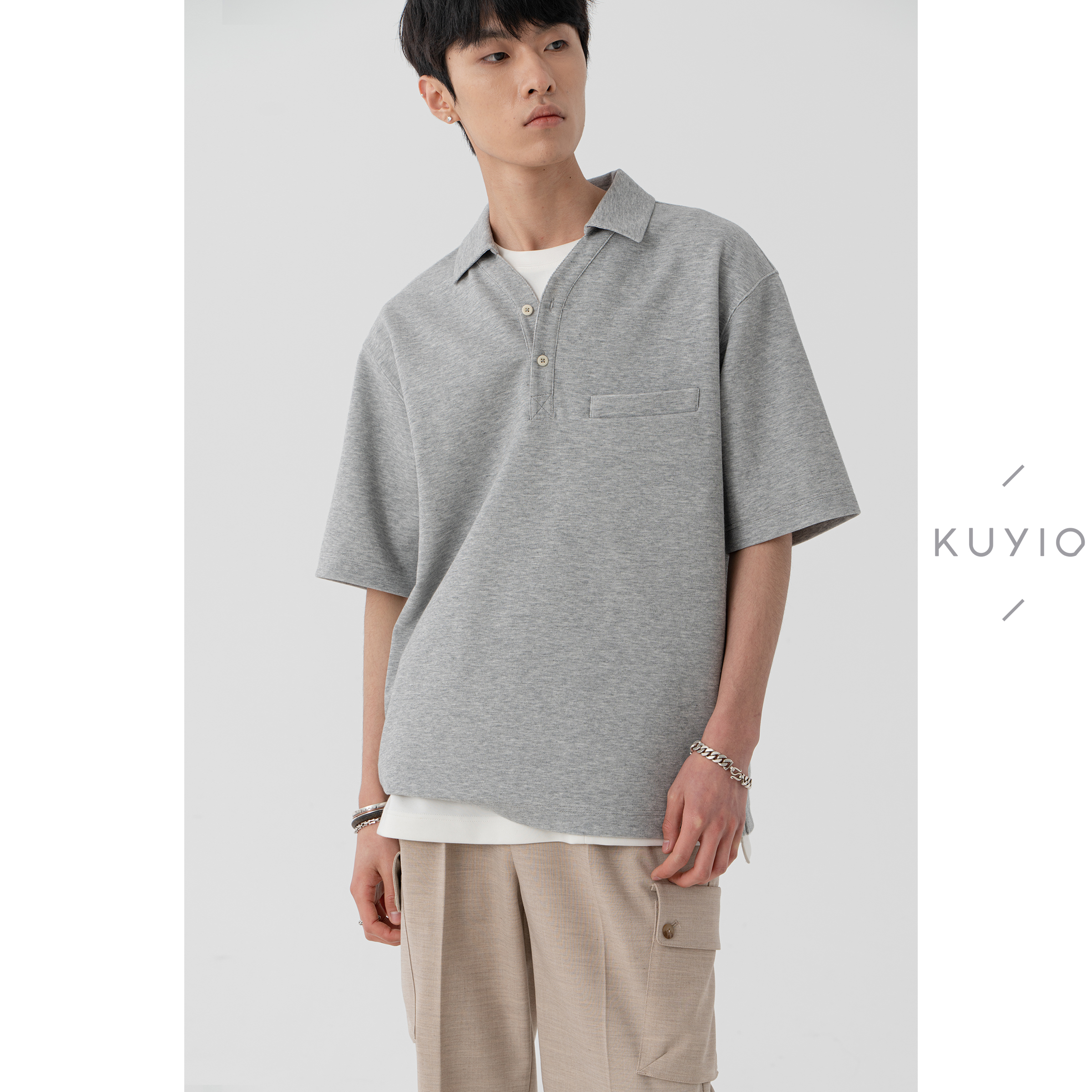 KuyiouV型开襟POLO领短袖