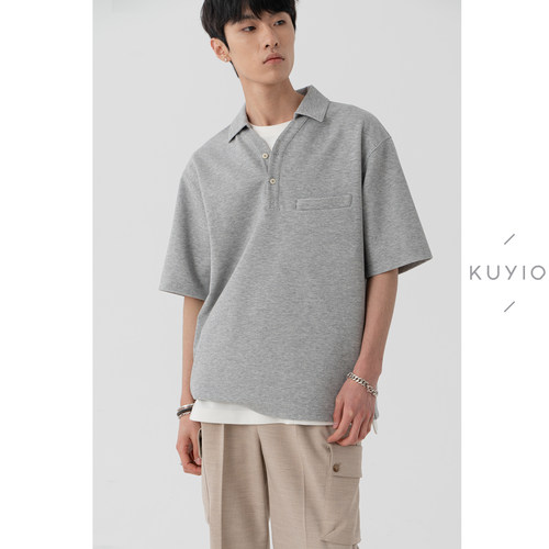 KuyiouV型开襟POLO领短袖