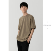 KUYIOU 袖 口活页翻边落肩宽松圆领短袖 进口GIZA埃及棉 T恤男 T17