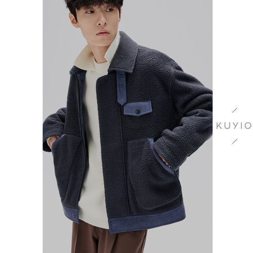 猎装风季扣羊羔绒翻领外套