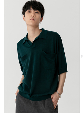 莱赛尔桑蚕丝混纺 KUYIOU/多口袋宽松开襟POLO领针织短袖T恤男Z40