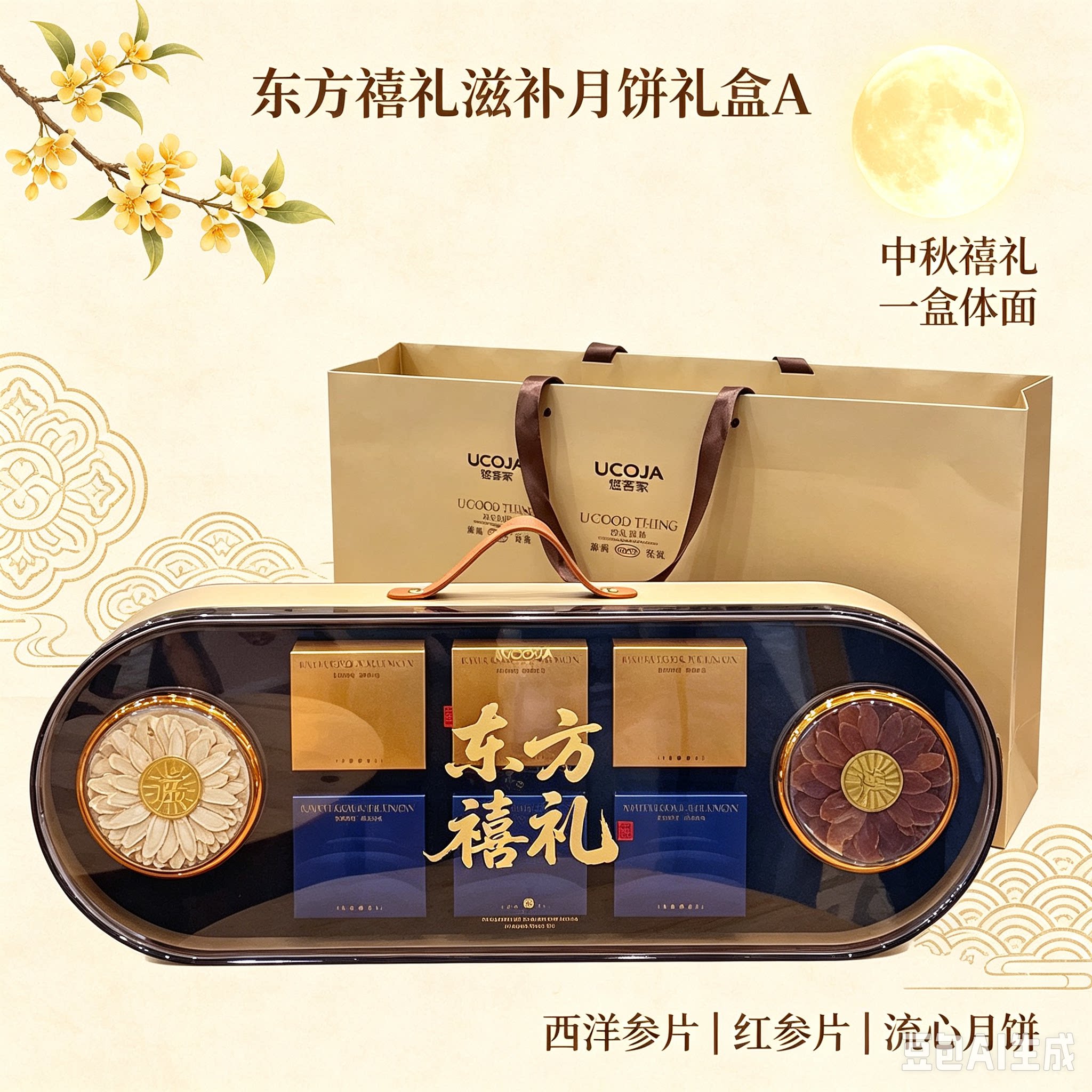 悠客家中秋东方禧礼滋补月饼礼盒A商务送礼员工中秋福利套装礼盒