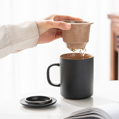 办公室马克杯个人专用送礼大水杯陶瓷泡茶杯茶水分离私人定制LOGO