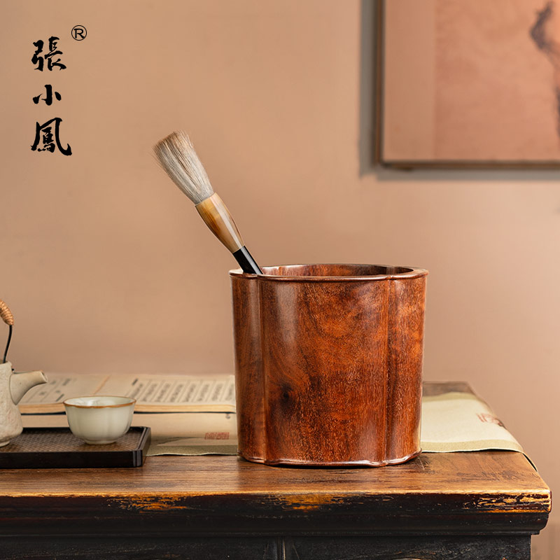张小凤孤品血檀笔筒创意手工摆件