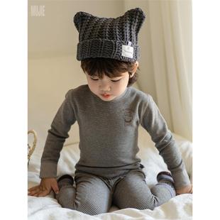 全棉纯棉时代粉儿童德绒保暖内衣套装 加绒自发热男童男孩宝宝线衣