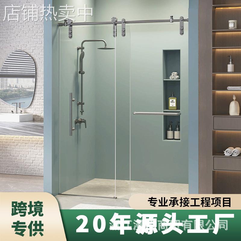 跨境淋浴房隔断卫生间干湿分离推拉移门家用一字型防爆玻璃浴屏风