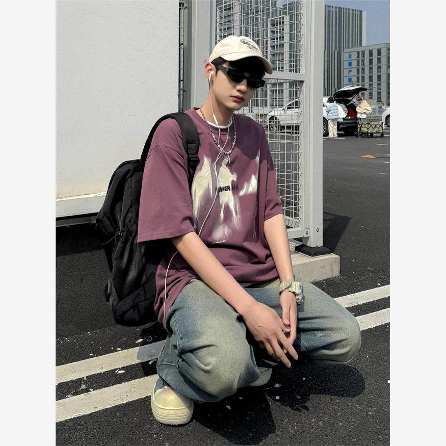 方少男夏季潮牌涂鸦印花纯棉短袖T恤女宽松情侣高街半袖体恤潮TEE
