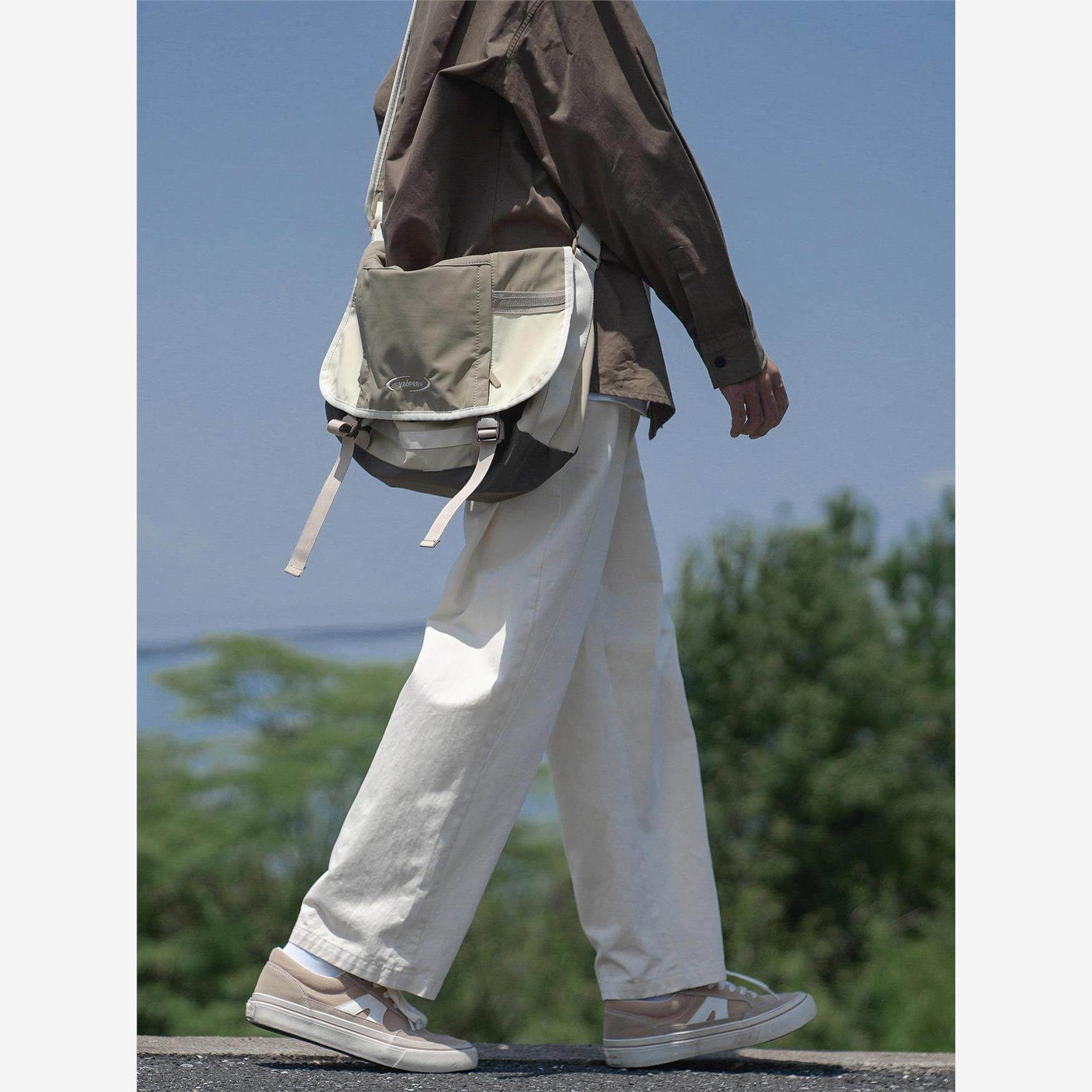 A先生休闲裤男春秋新款250g昆仑棉直筒男生裤子白色宽松长裤