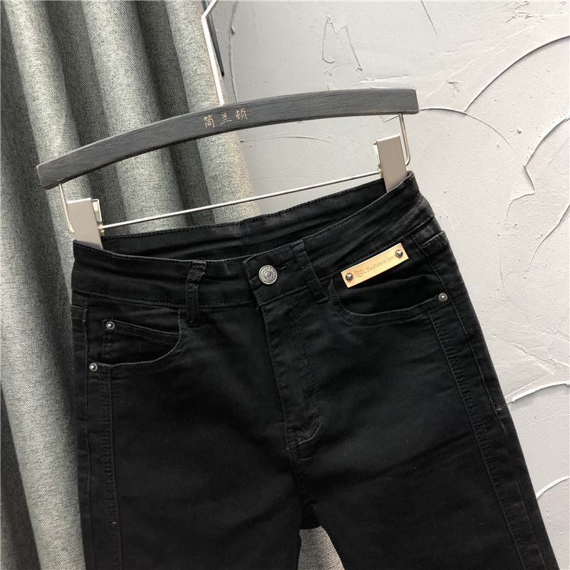 黑色直筒牛仔裤女裤脚开叉2025年春季新款时尚高腰休闲九分烟管裤