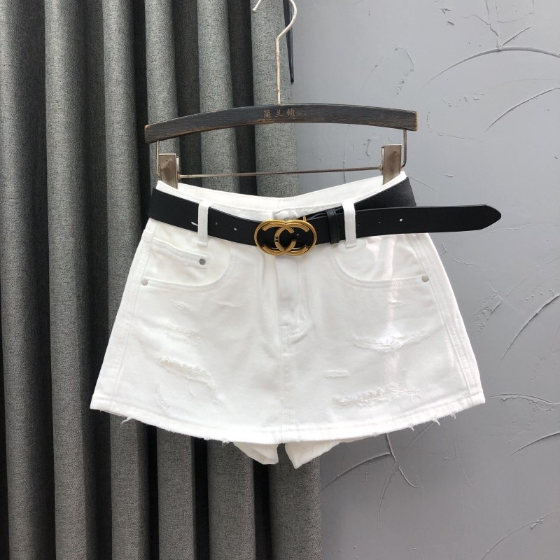 假两件高腰白色牛仔短裤裙女装破洞夏季时尚潮流A字半身阔腿裙裤