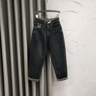 减龄洋气复古小脚萝卜垮裤 时尚 女2025年秋季 高腰底印花哈伦牛仔裤