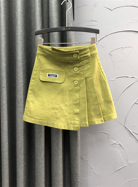 黄色高腰牛仔短裙女2025新款夏天时尚减龄学生洋气A字百褶半身裙