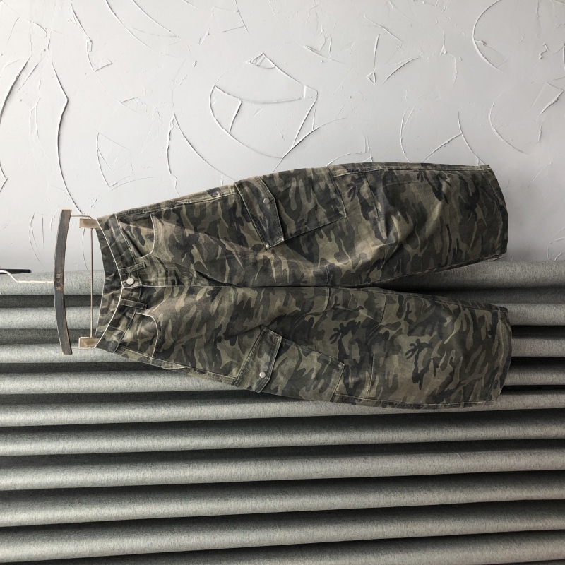 欧货高腰迷彩哈伦牛仔裤女2025秋季时尚宽松休闲阔腿工装弯刀裤潮