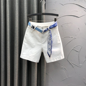 宽松洋气五分直筒中裤 夏天时尚 女2026年新款 白色高腰休闲牛仔短裤