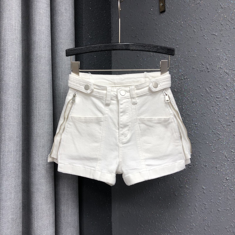 白色牛仔短裤女潮夏季新款高腰百搭a字短裤洋气宽松显瘦阔腿热裤