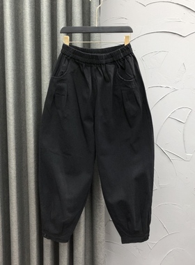 黑色松紧腰休闲哈伦牛仔裤女2025秋季新款时尚宽松束脚九分老爹裤