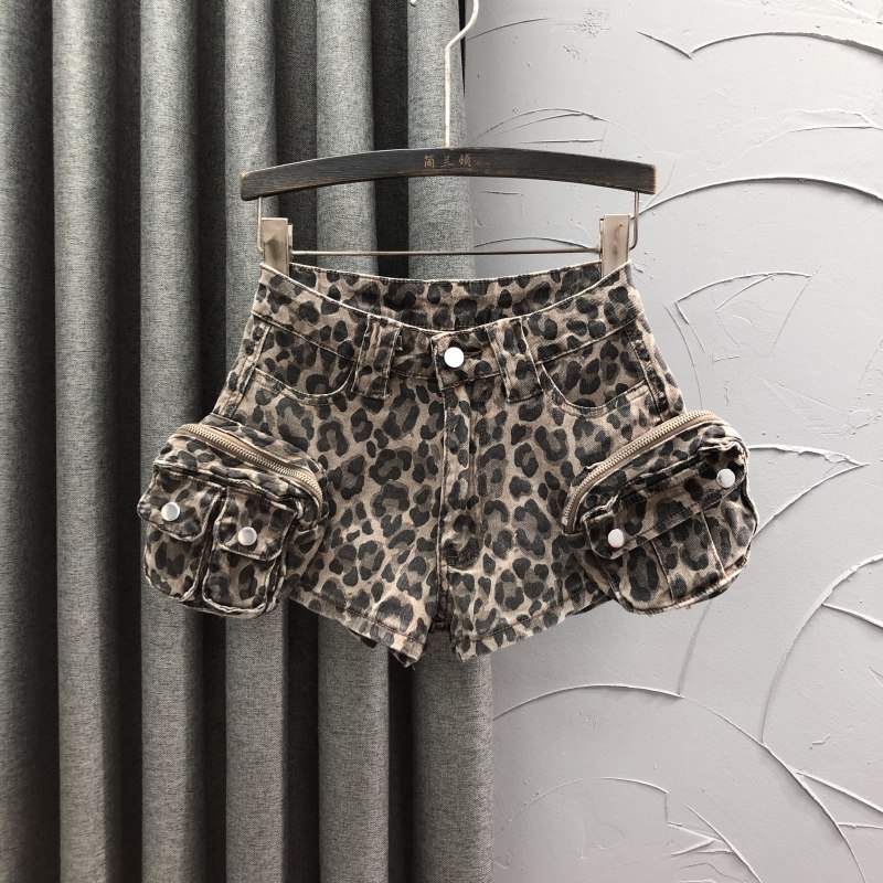 豹纹高腰牛仔短裤女2025年夏季新款时尚个性辣妹A字工装阔腿热裤,女装/女士精品,牛仔裤,淘宝优惠券,粉丝福利购,淘宝优惠卷