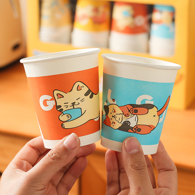 【卡通可爱猫咪】一次性杯子230ml彩色纸杯家用加厚儿童喝水杯