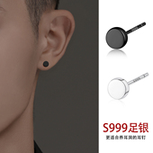 999纯银耳钉男士 小众高级耳骨钉黑色耳环养耳洞耳蜗钉银针耳饰女