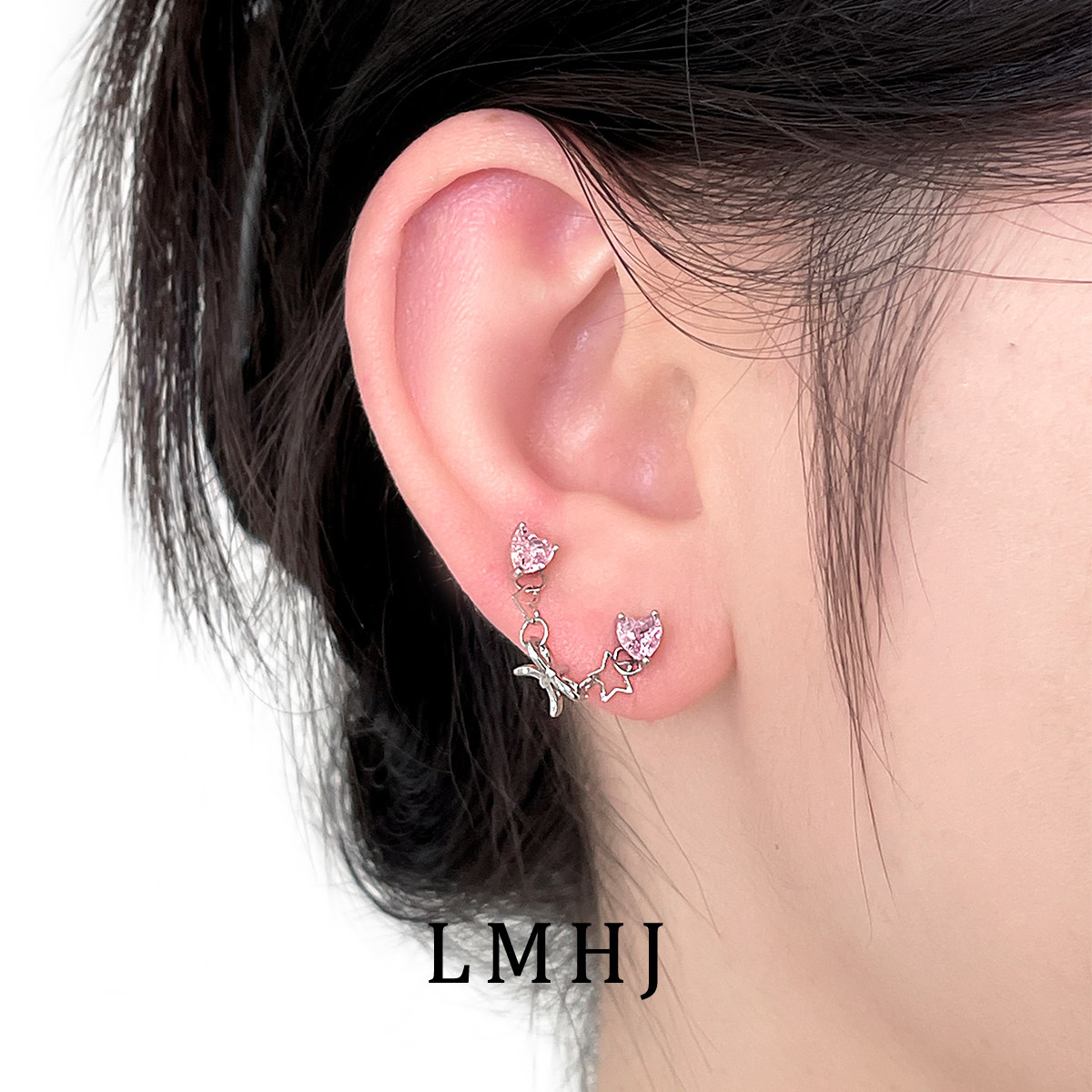 双耳洞爱心链条钛钢耳钉耳骨钉独特设计耳蜗钉耳环女耳链两戴耳饰,饰品/流行首饰/时尚饰品新,耳钉,淘宝优惠券,粉丝福利购,淘宝优惠卷