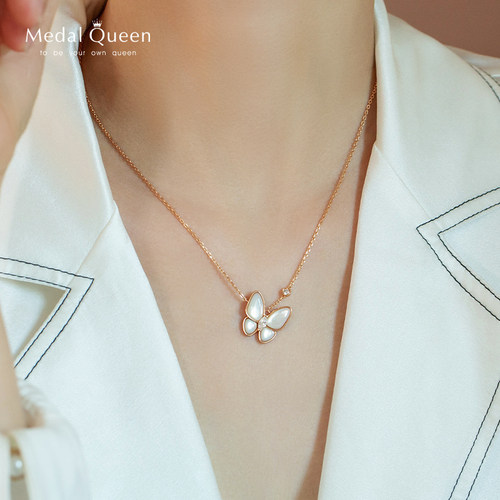 轻奢玫瑰金小众纯银蝴蝶项链女