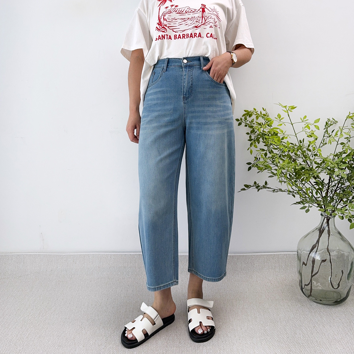 大爽大码天丝四面弹莱赛尔哈伦牛仔裤女夏季裤女裤胖mm微胖裤子