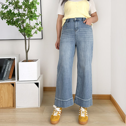 大码天丝直筒牛仔裤春季女裤裤子