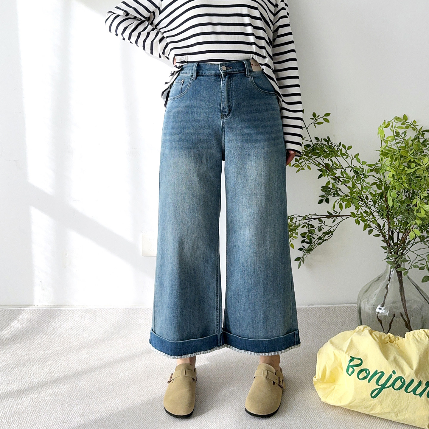大爽大码直筒奶奶牛仔裤女春季高腰女裤显瘦阔腿裤胖mm蓝色裤子春