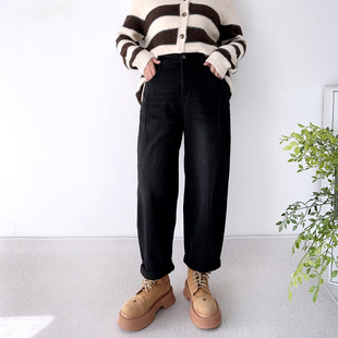 大爽家大码女装加绒直筒牛仔裤女冬季男友裤显瘦哈伦女裤胖mm裤子