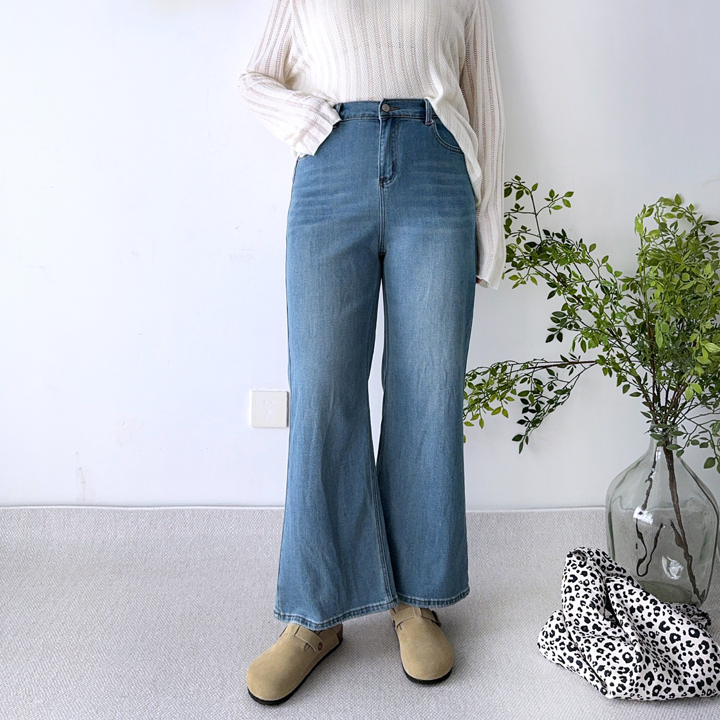 大爽大码女装微喇牛仔裤女2026春季直筒裤高腰阔腿裤胖mm蓝色裤子