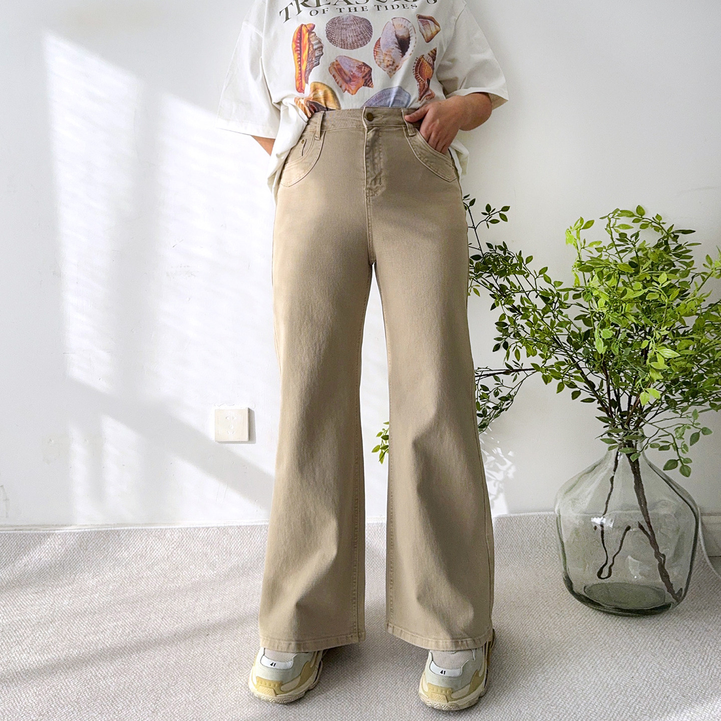 大码高个子微喇牛仔裤女春季长裤高腰女裤拖地裤胖mm显瘦直筒裤子