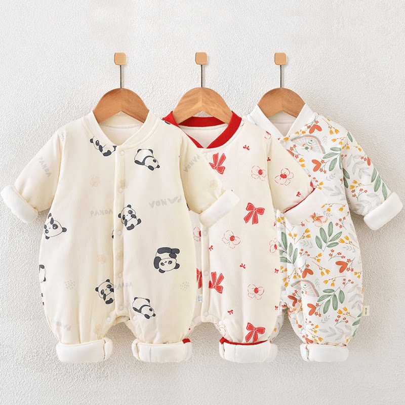婴幼儿夹棉衣婴儿连体衣保暖棉衣秋冬季新生儿爬服宝宝外出服冬装