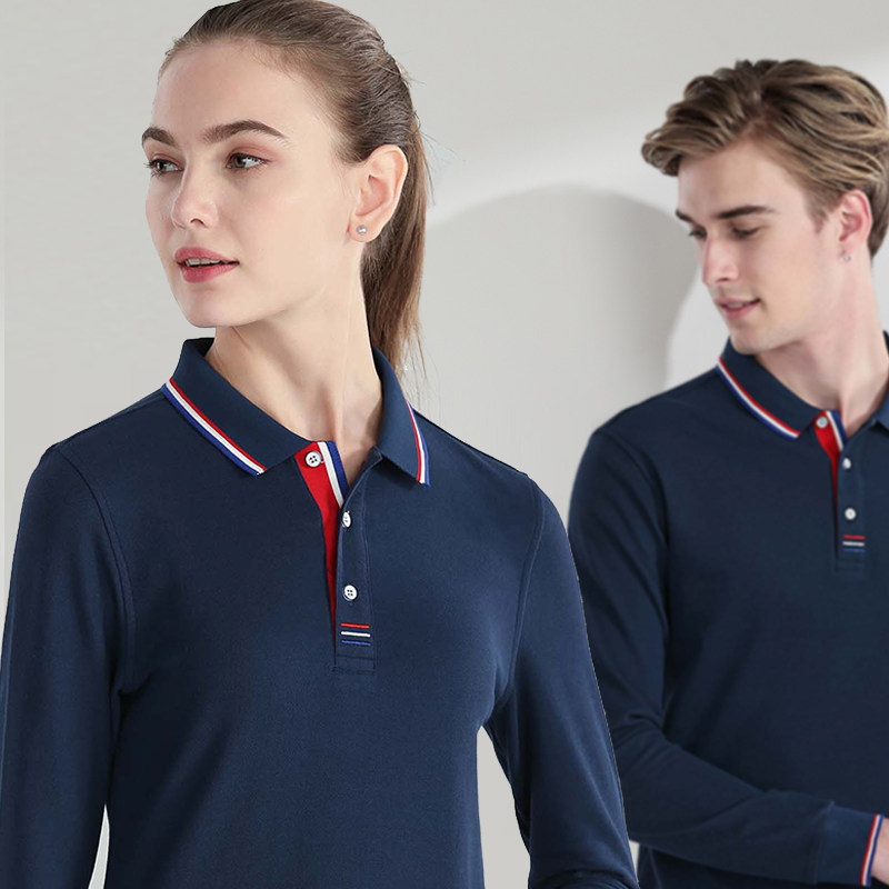 有领POLO衫长袖t恤女带领翻领工装夏企业工作服定制印LOGO刺绣