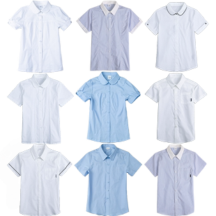 弹力纯棉儿童夏季 薄款 白衬衫 男童短袖 白色衬衣学院表演小学生校服