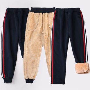 儿童红白两条杠运动裤藏青色男女童深蓝中小学生校服裤子加绒加厚