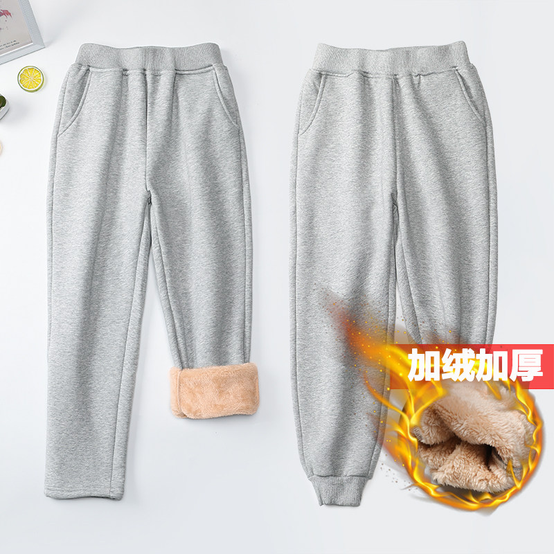一体儿童运动裤灰色男童加绒加厚