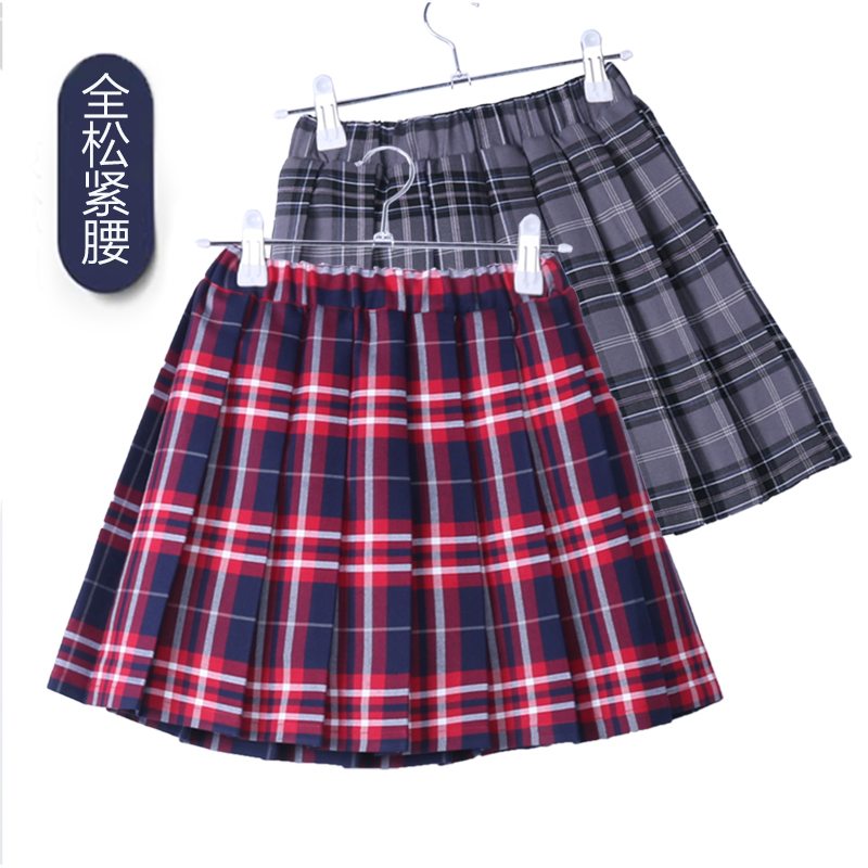 女童红格子百褶裙儿童小学生校服