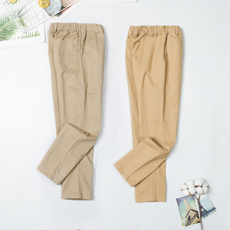 男童春秋加绒米色休闲深蓝裤子