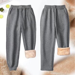 加绒加厚儿童深灰色运动裤秋冬款男童女童灰色校裤小学生校服裤子