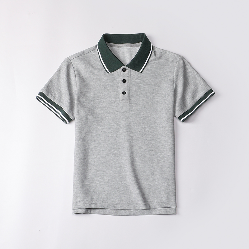 小学生校服男童夏季POLO衫短袖女童灰色T恤半袖儿童墨绿色领短袖