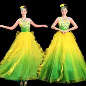 绿色开场舞大摆裙歌伴舞演出服大气歌舞大型舞台年会舞蹈表演裙子