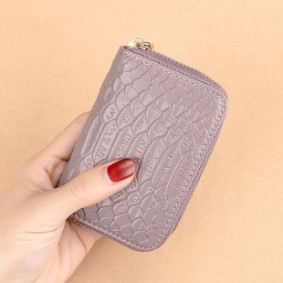 多卡位大容量欧美鳄鱼真皮质感拉链风琴信用卡片零钱包 卡包女式