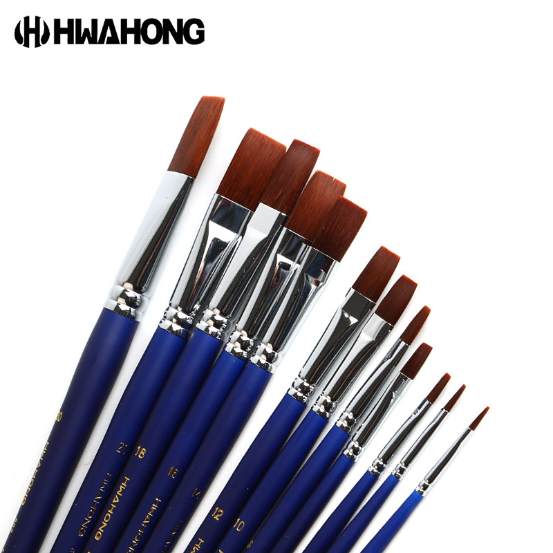 华虹802水彩丙烯画笔水粉专用画笔尼龙水彩笔油画笔专业套装平头画笔